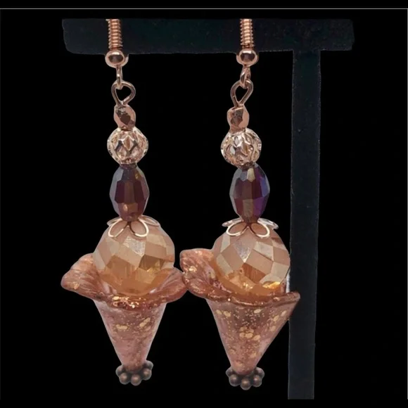 🎁⭐️Hand painted boho watercolor earrings-peach and copper drop - Picture 9 of 9